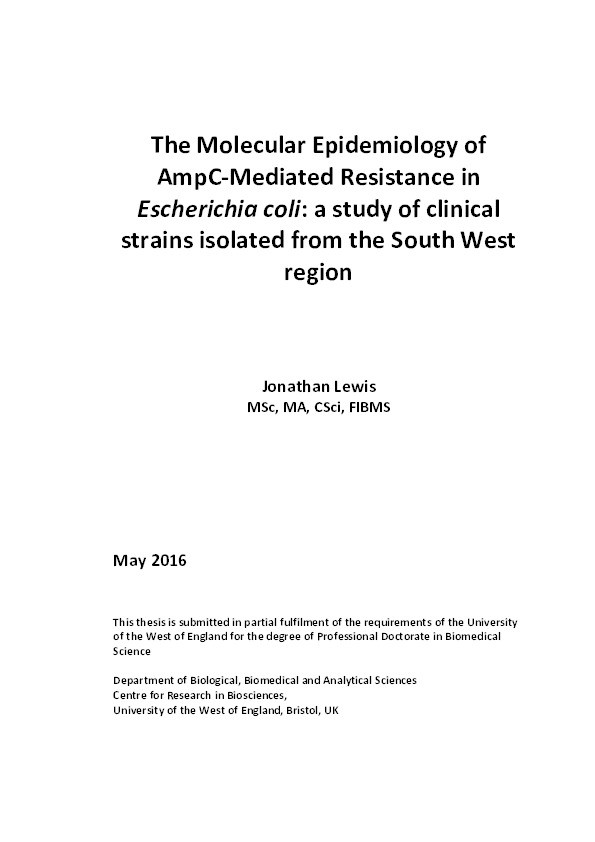 The molecular epidemiology of ampC-mediated resistance in Escherichia coli: A study of clinical strains isolated from the South West region Thumbnail