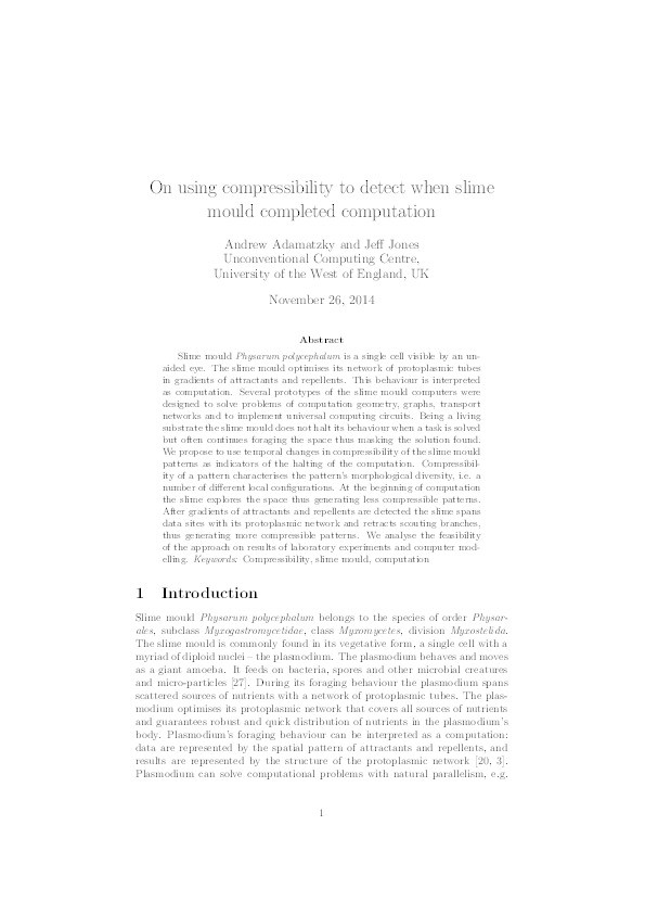 On using compressibility to detect when slime mould completed computation Thumbnail