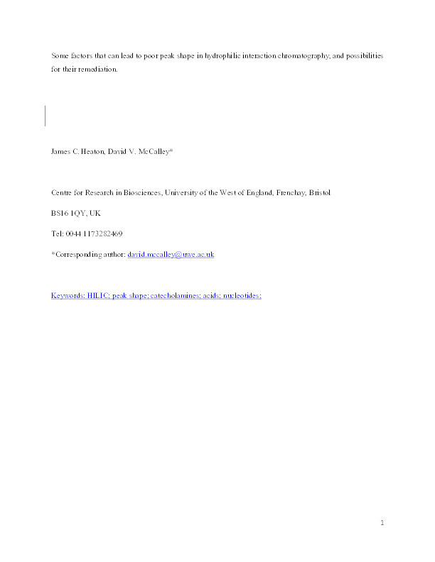Some factors that can lead to poor peak shape in hydrophilic interaction chromatography, and possibilities for their remediation Thumbnail