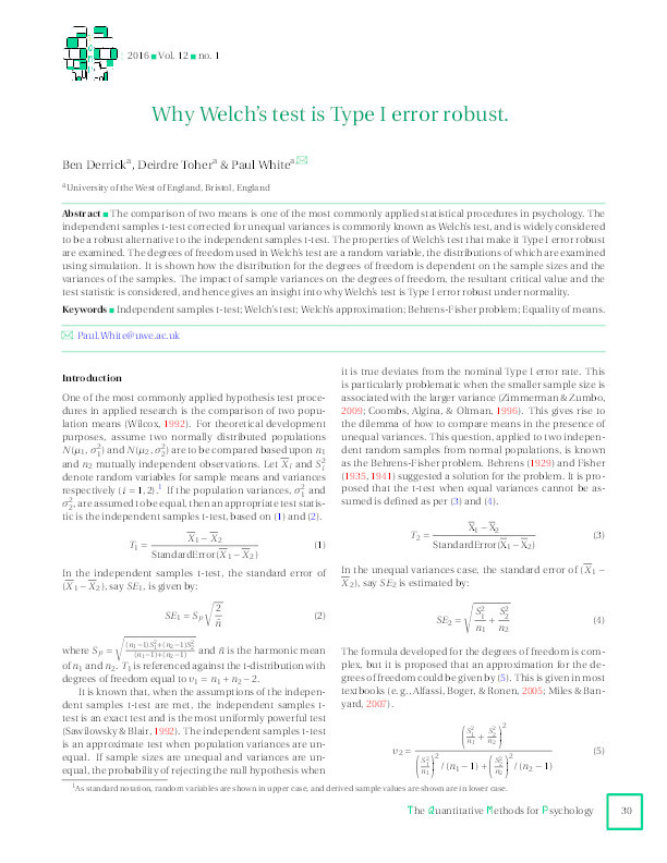 Why Welch’s test is Type I error robust Thumbnail