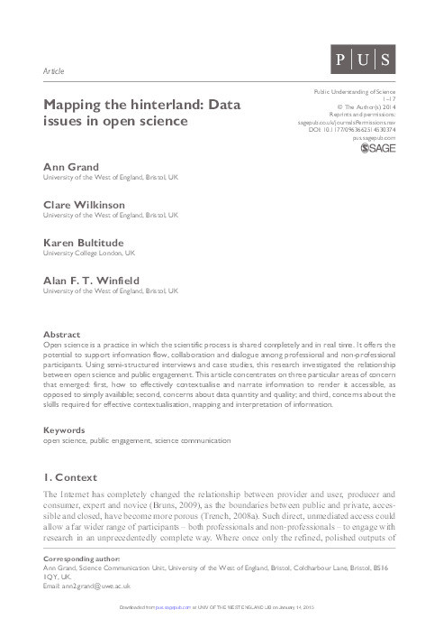Mapping the hinterland: Data issues in open science Thumbnail