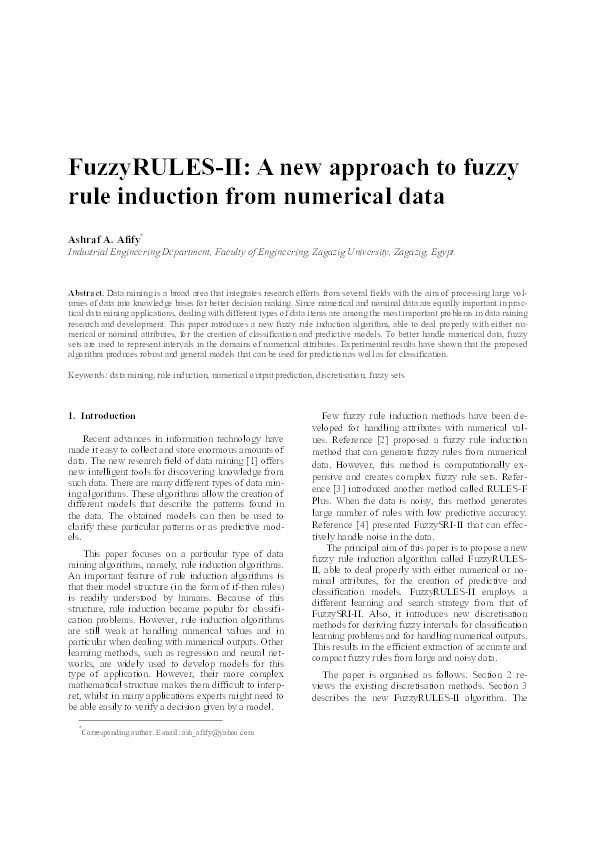 FuzzyRULES-II: A new approach to fuzzy rule induction from numerical data Thumbnail