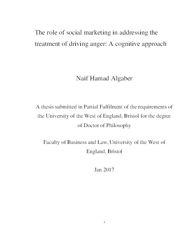 The role of social marketing in addressing the treatment of driving anger:
A cognitive approach Thumbnail