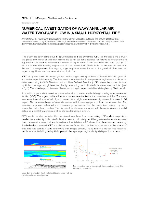 Numerical investigation of wavy-annular airwater two-pase flow in a small horizontal pipe Thumbnail