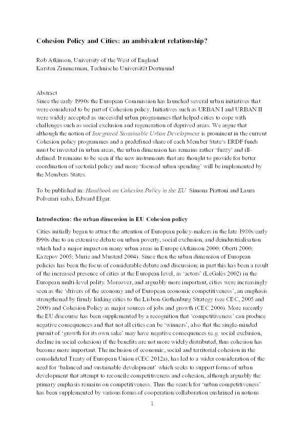 Cohesion policy and cities: An ambivalent relationship Thumbnail