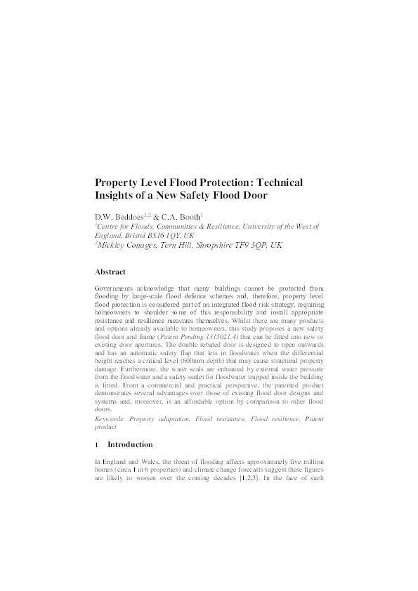 Property level flood protection: Technical insights of a new safety flood door Thumbnail