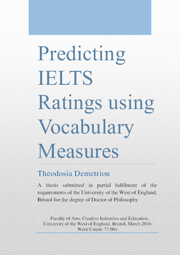 Predicting IELTS ratings using vocabulary measures Thumbnail