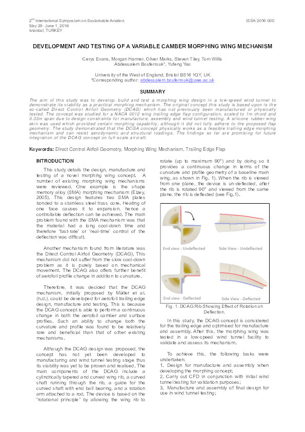 Development and testing of a variable camber morphing wing mechanism Thumbnail