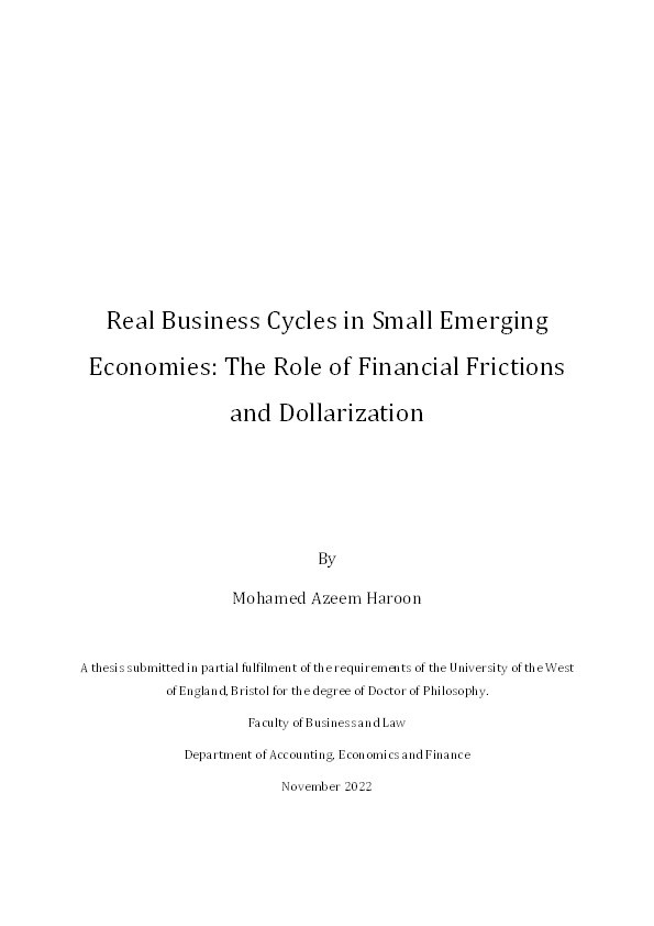 Real business cycles in small emerging economies: The role of financial frictions and dollarization Thumbnail