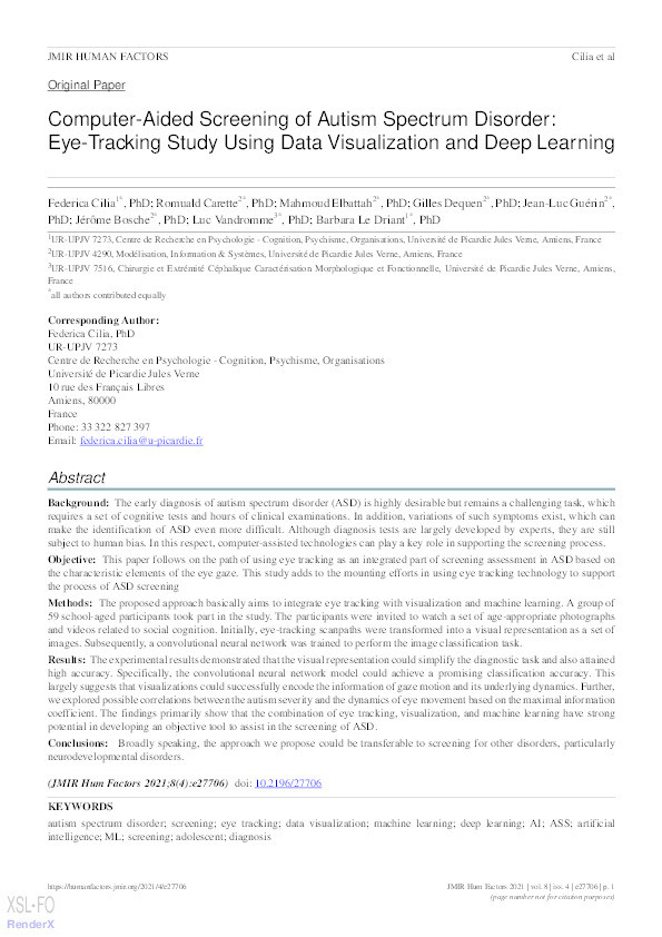 Computer-aided screening of autism spectrum disorder: Eye-tracking study using data visualization and deep learning Thumbnail