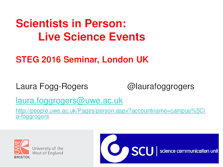 Scientists in person: Live science events Thumbnail