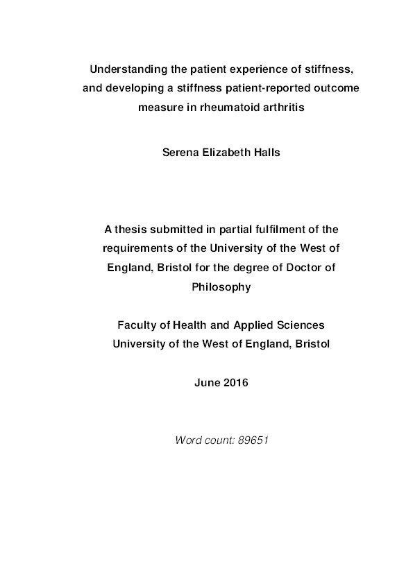 Understanding the patient experience of stiffness, and developing a stiffness patient-recorded outcome measure in rheumatoid arthritis Thumbnail