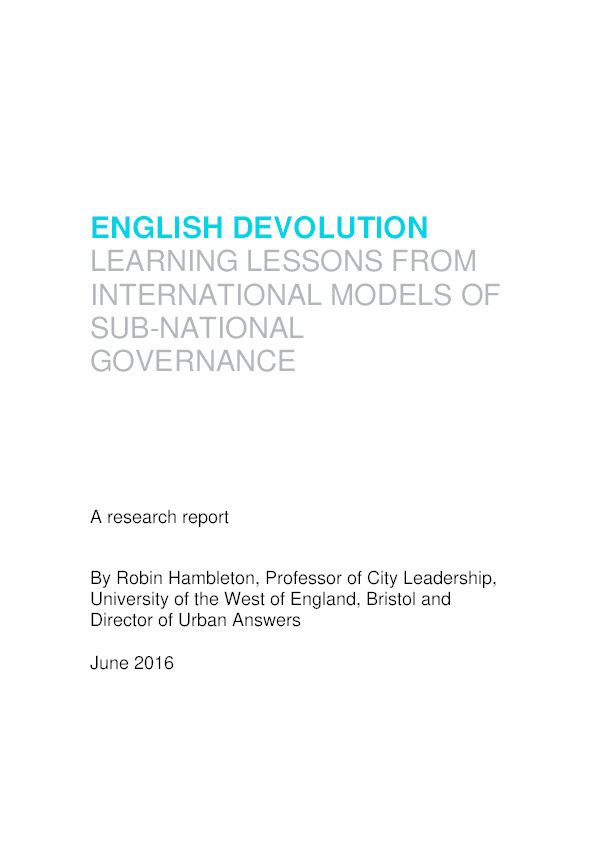 English devolution: Learning lessons from international models of sub-national governance Thumbnail