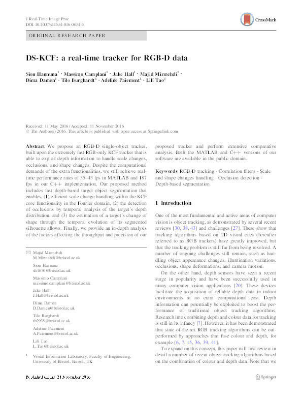 DS-KCF: a real-time tracker for RGB-D data Thumbnail