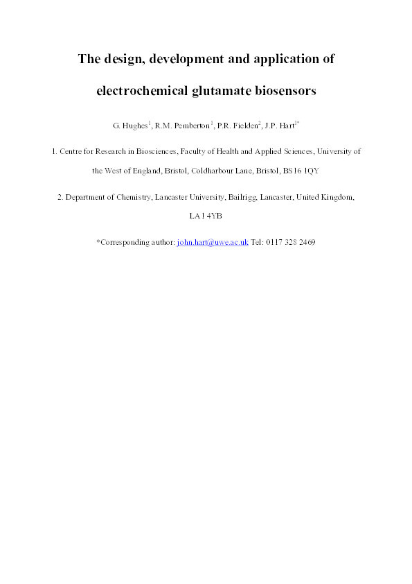 The design, development and application of electrochemical glutamate biosensors Thumbnail