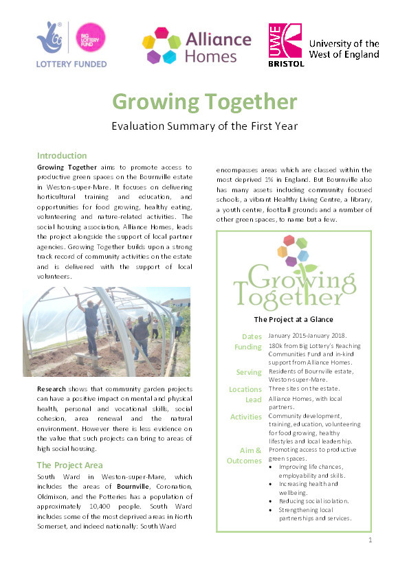 Growing Together: A mixed methods evaluation of a community gardening project delivered by a social housing association. Year 1 Thumbnail