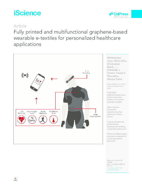 Fully printed and multifunctional graphene-based wearable e-textiles for personalized healthcare applications Thumbnail