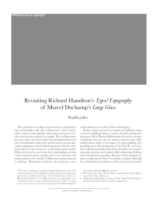 Revisiting Richard Hamilton’s typo-topography of Marcel Duchamp’s Large Glass Thumbnail