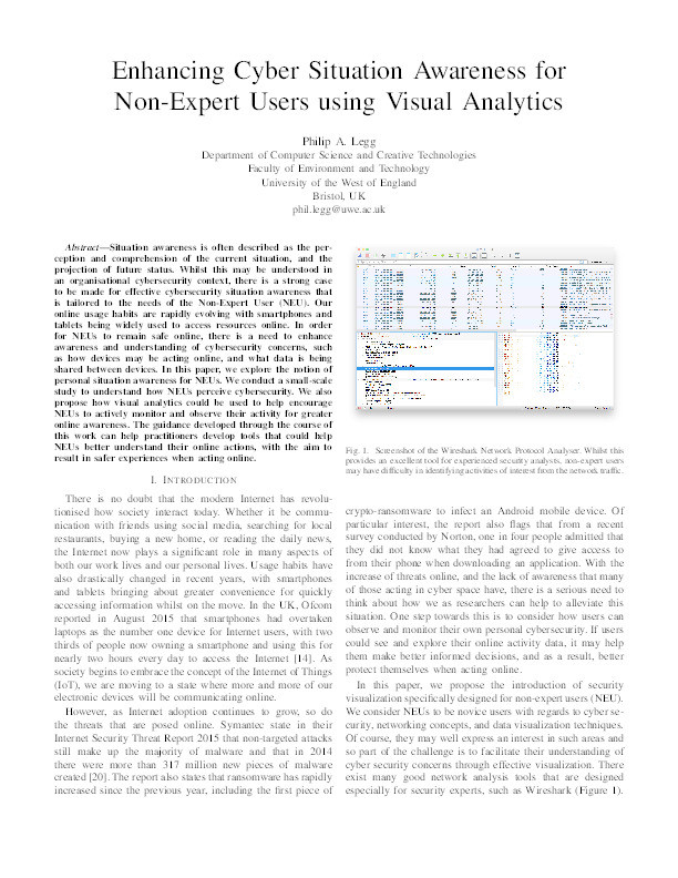 Enhancing cyber situation awareness for non-expert users using visual analytics Thumbnail