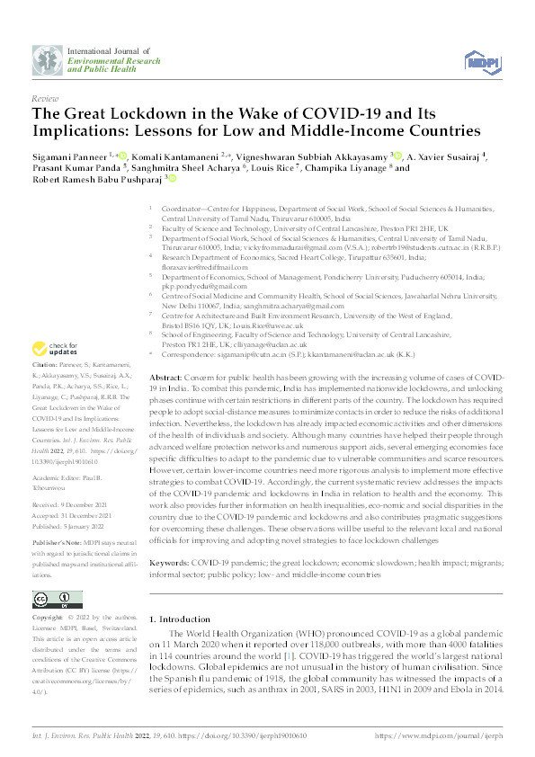The great lockdown in the wake of COVID-19 and its implications: Lessons for low and middle-income countries Thumbnail