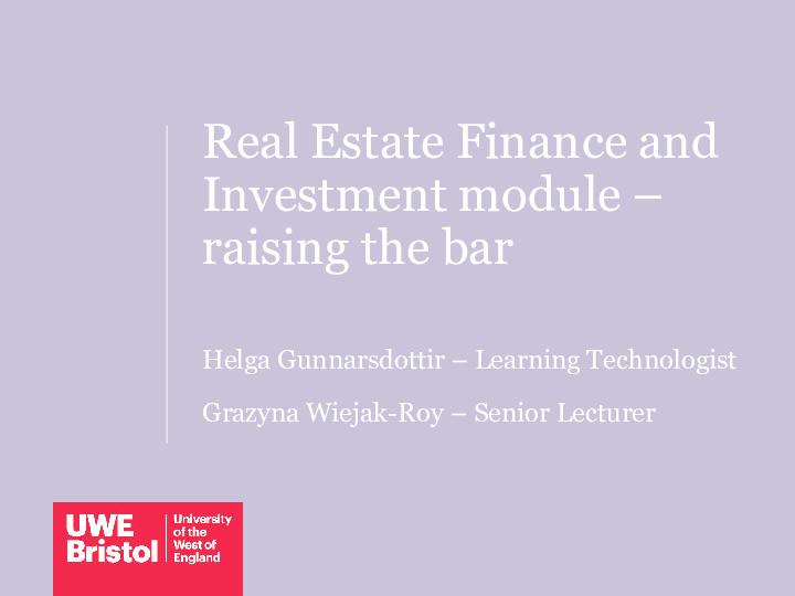 Real estate finance and investment – raising the bar. Real estate education in the COVID-19 landscape – Challenges, experiences, opportunities Thumbnail