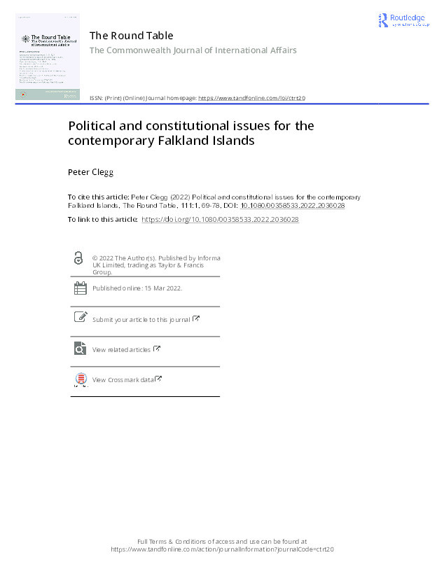 Political and constitutional issues for the contemporary Falkland Islands Thumbnail