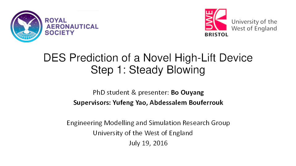 DES prediction of a novel high-lift device step 1: Steady blowing Thumbnail
