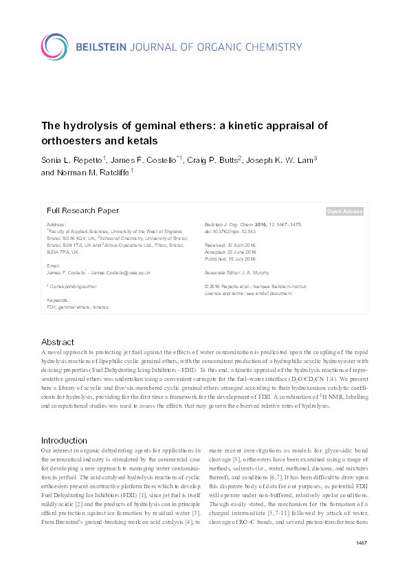 The hydrolysis of geminal ethers: A kinetic appraisal of orthoesters and ketals Thumbnail