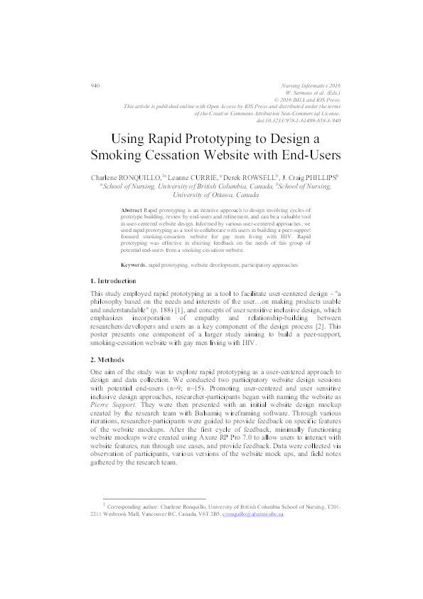 Using rapid prototyping to design a smoking cessation website with end-users Thumbnail