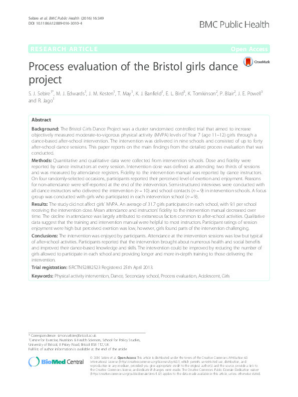 Process evaluation of the Bristol girls dance project Thumbnail