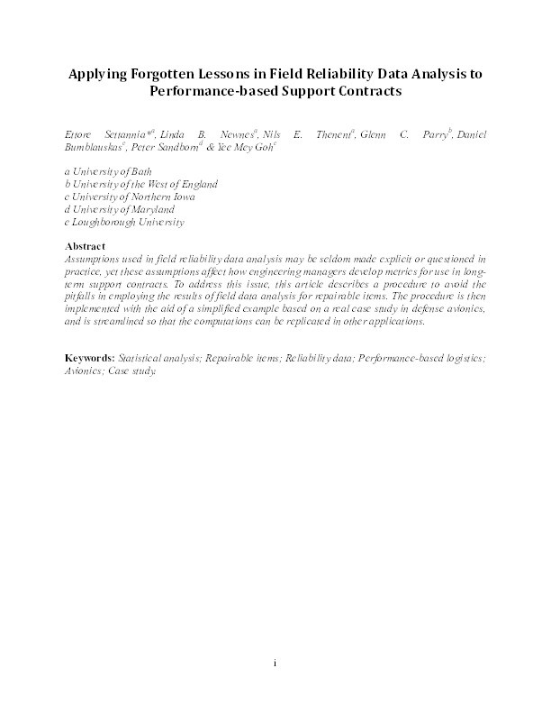 Applying forgotten lessons in field reliability data analysis to performance-based support contracts Thumbnail