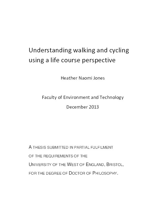 Understanding walking and cycling using a life course perspective Thumbnail