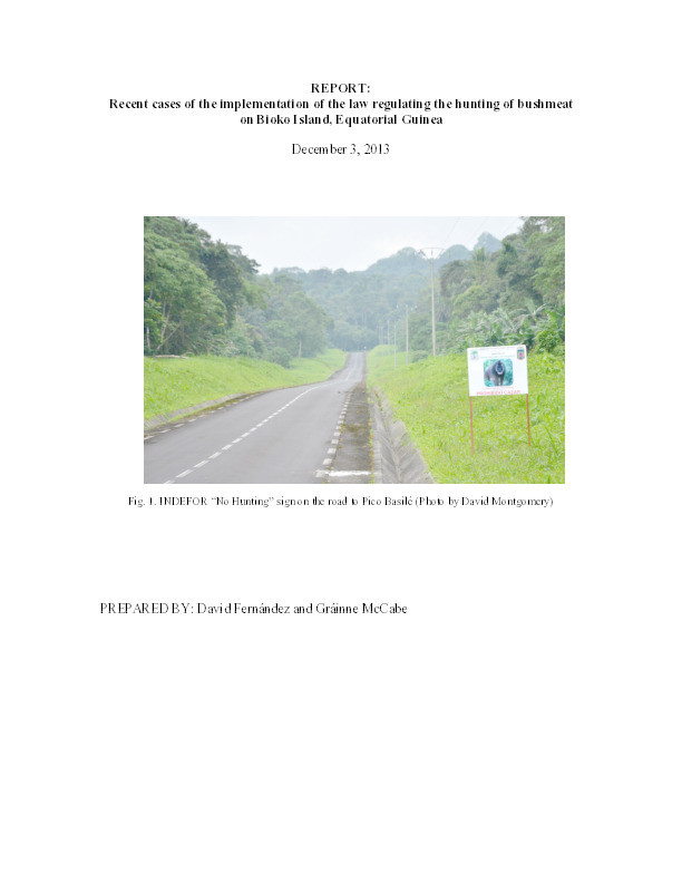Recent cases of the implementation of the law regulating the hunting of bushmeat on Bioko Island, Equatorial Guinea Thumbnail
