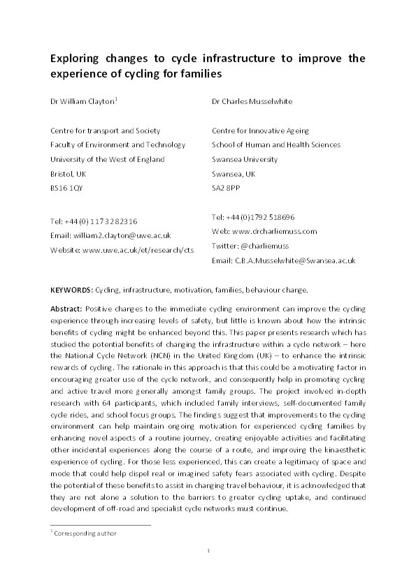 Exploring changes to cycle infrastructure to improve the experience of cycling for families Thumbnail