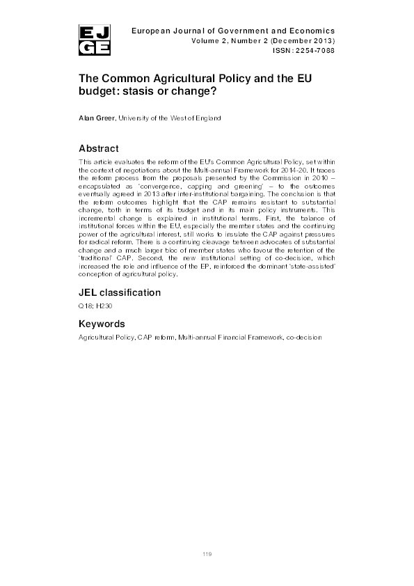 The common agricultural policy and the EU budget: Stasis or change? Thumbnail