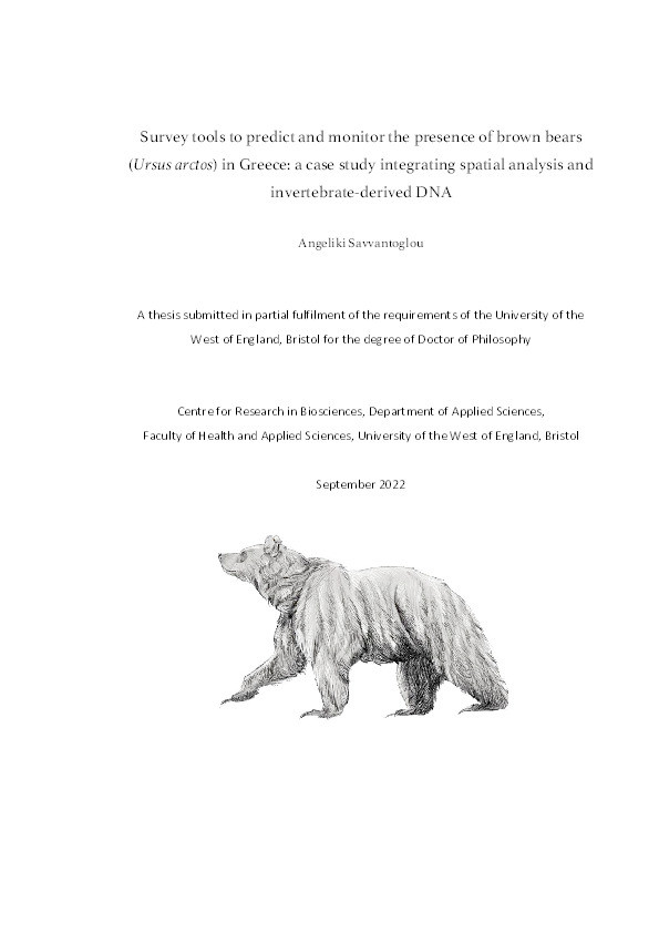 Survey tools to predict and monitor the presence of brown bears (Ursus arctos) in Greece: A case study integrating spatial analysis and invertebrate-derived DNA Thumbnail