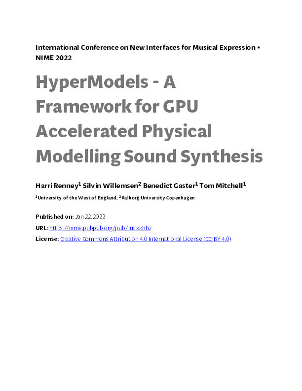 HyperModels - A framework for GPU accelerated physical modelling sound synthesis Thumbnail