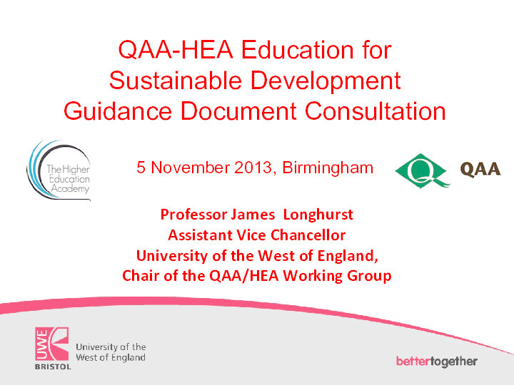 QAA-HEA education for sustainable development guidance document consultation Thumbnail