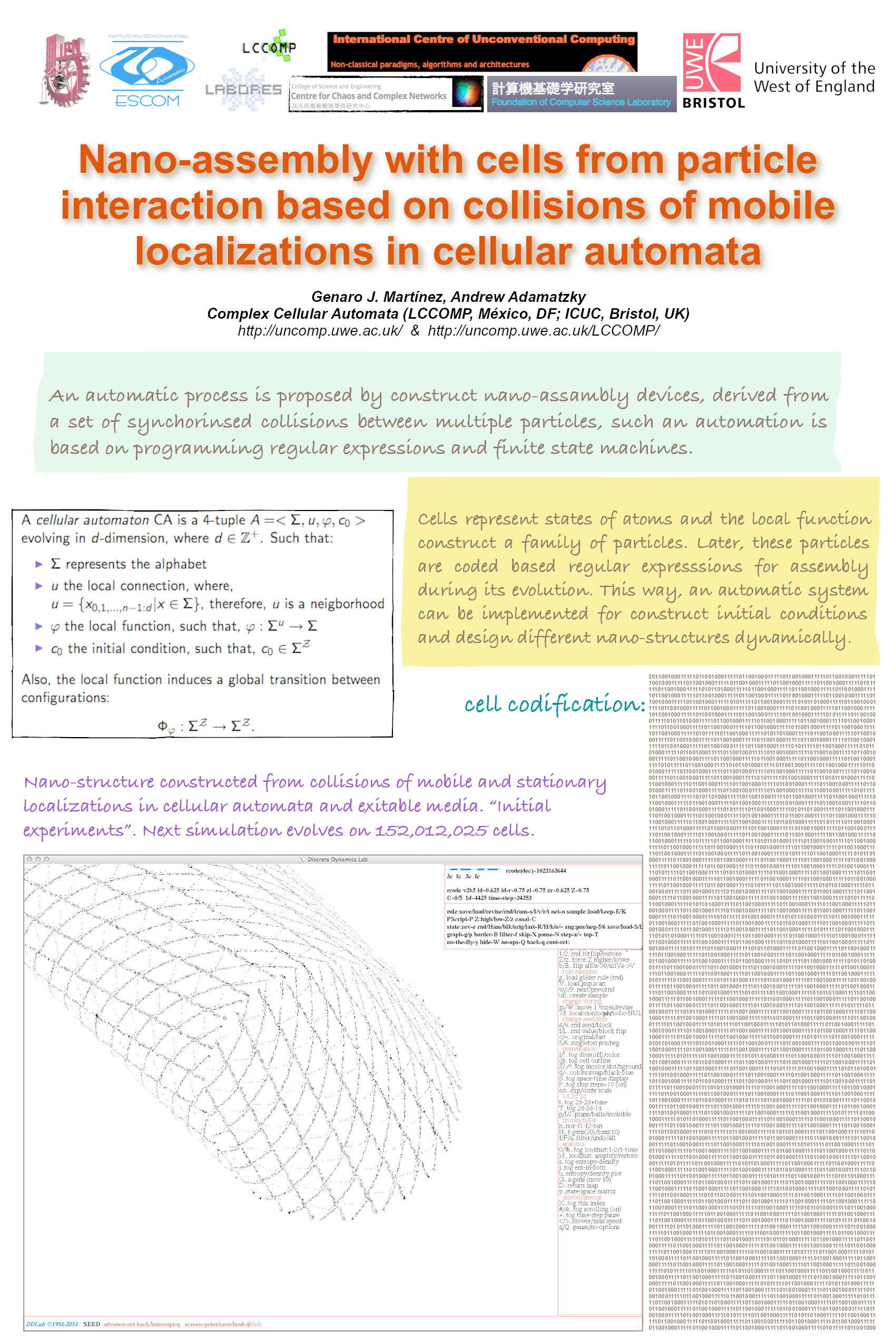 Nano-assembly with cells from particle interaction based on collisions of mobile localizations in cellular automata Thumbnail