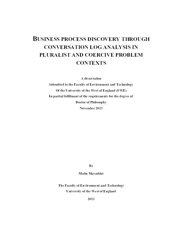 Business process discovery through conversation log analysis in pluralist and coercive problem contexts Thumbnail