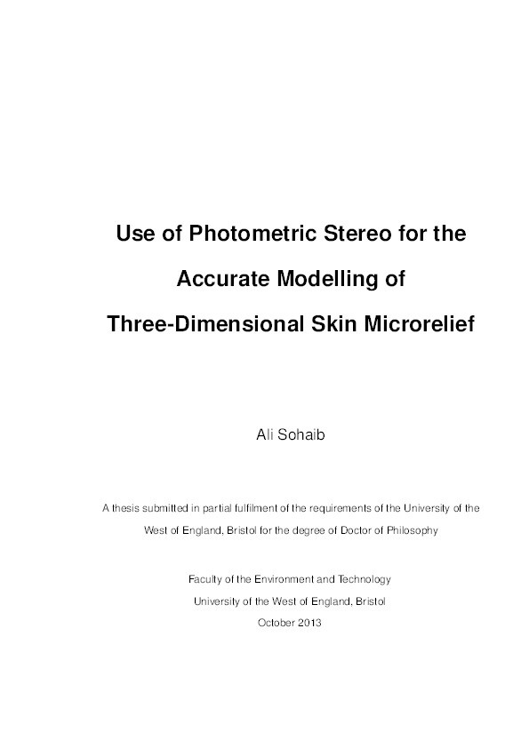 Use of photometric stereo for the accurate modelling of
three-dimensional skin microrelief Thumbnail