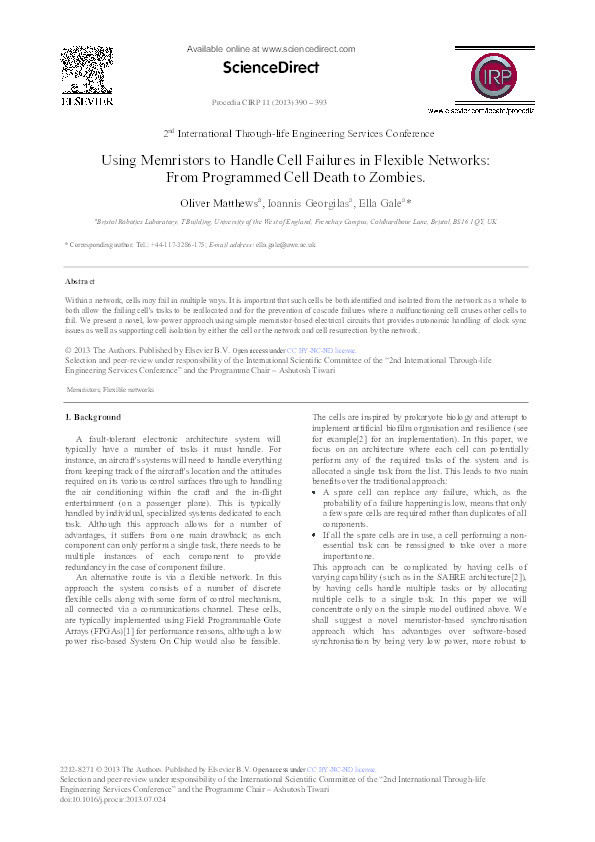 Using memristors to handle cell failures in flexible networks: From programmed cell death to zombies Thumbnail