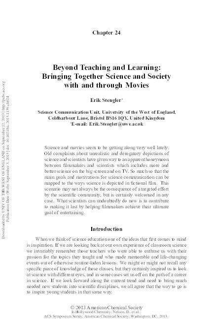 Beyond teaching and learning: Bringing together science and society with and through movies Thumbnail