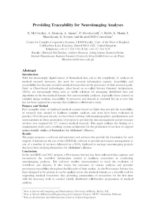 Providing traceability for neuroimaging analyses Thumbnail