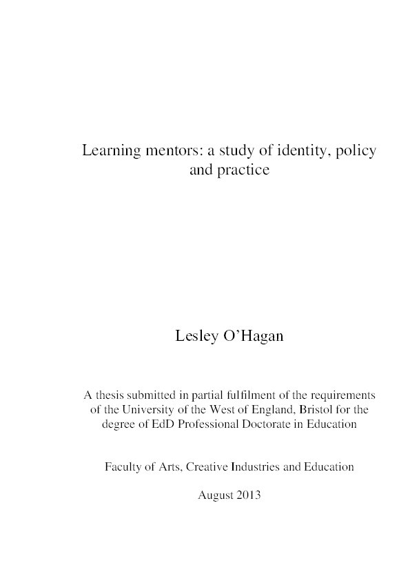 Learning mentors: A study of identity, policy and practice Thumbnail