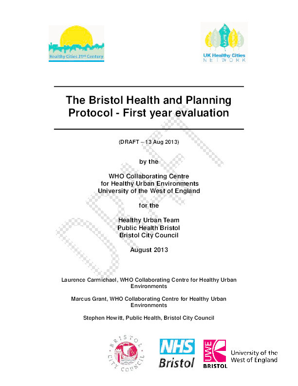 The Bristol Health and Planning Protocol - First year evaluation Thumbnail