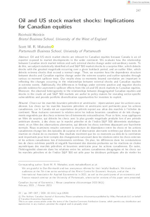 Oil and US stock market shocks: Implications for Canadian equities Thumbnail