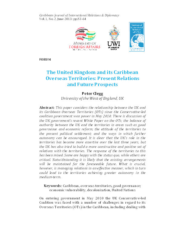 The United Kingdom and its caribbean overseas territories: Present relations and future prospects Thumbnail