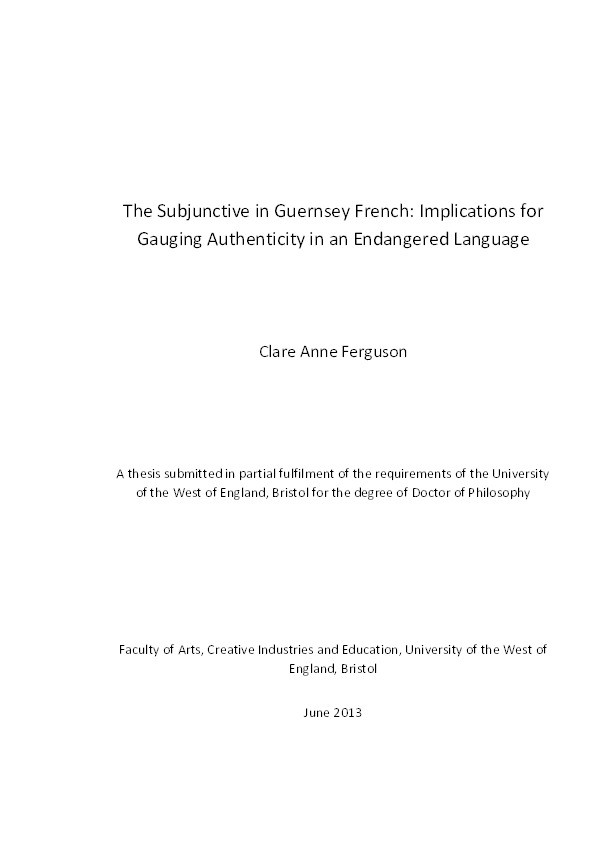 The subjunctive in Guernsey French: Implications for gauging authenticity in an endangered language Thumbnail