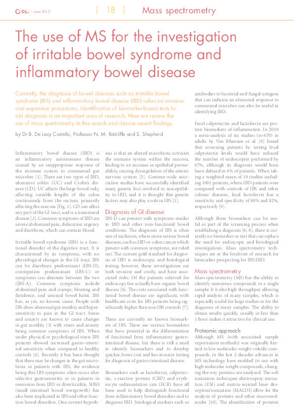 The use of MS for the investigation of irritable bowel syndrome and inflammatory bowel disease Thumbnail